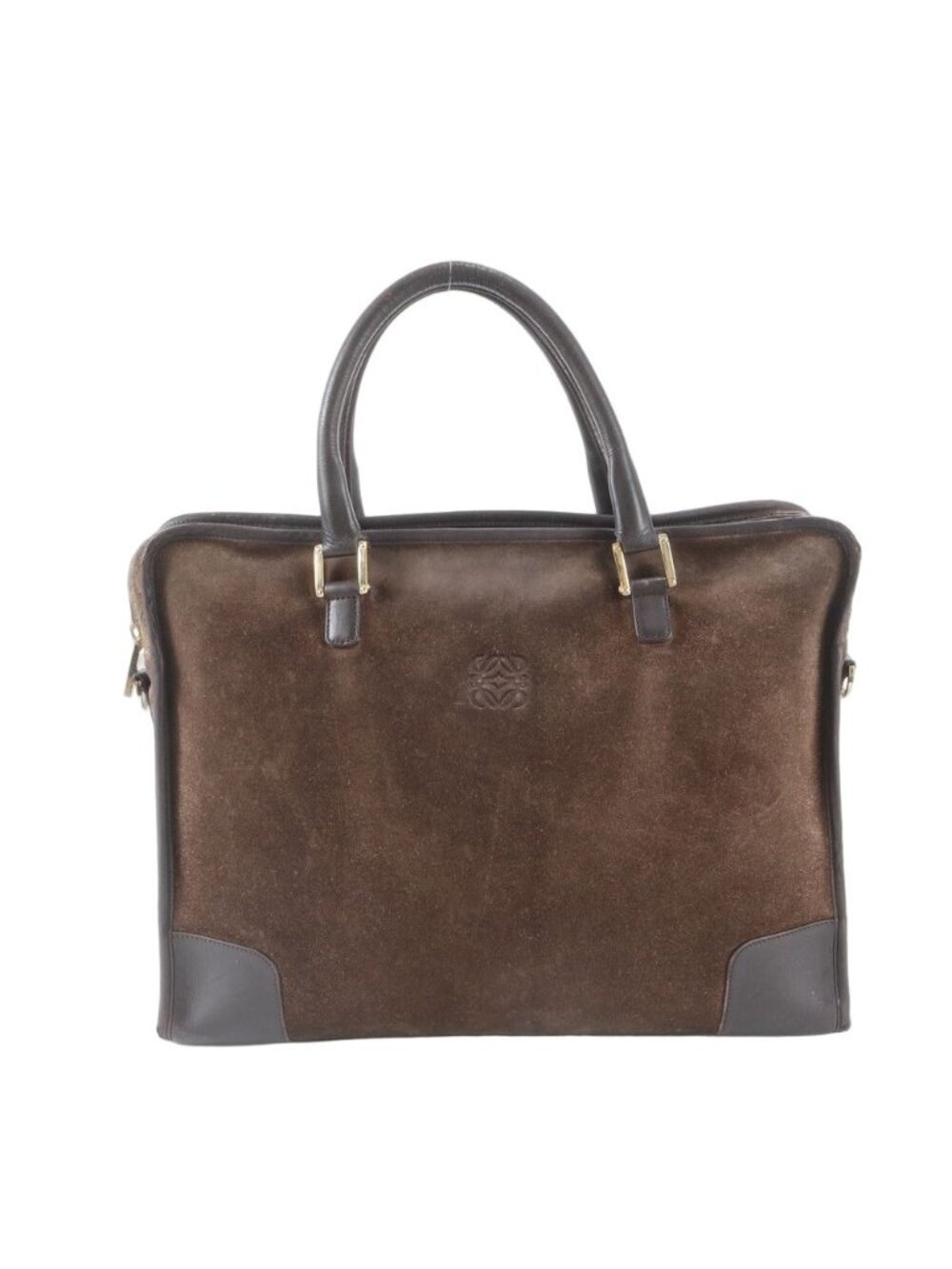 Loewe Amazona Suede Leather Business Document Briefcase Tote Brown